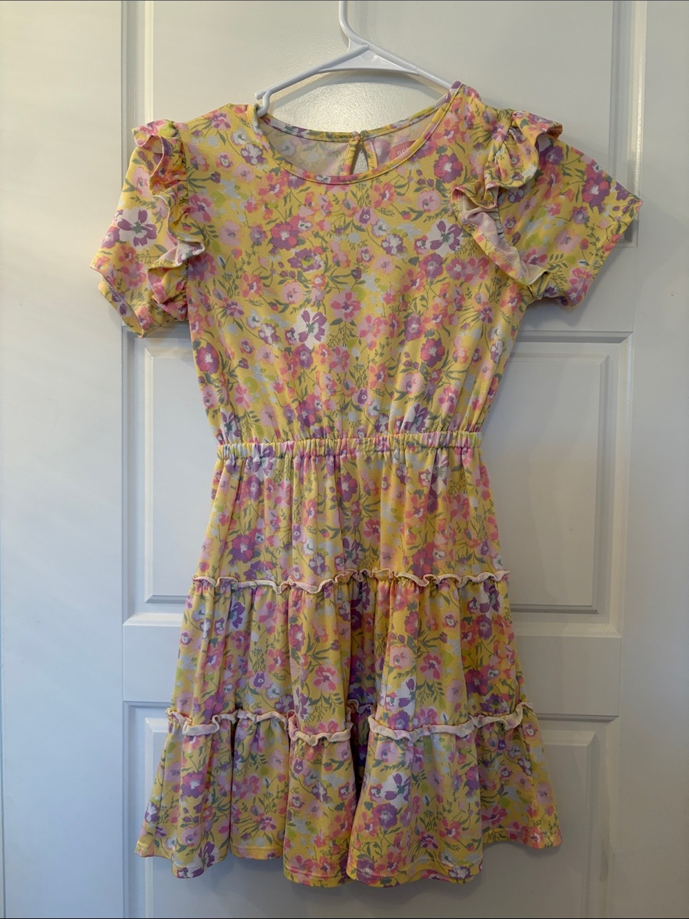 Girls Yellow Floral Ruffle Tiered Dress